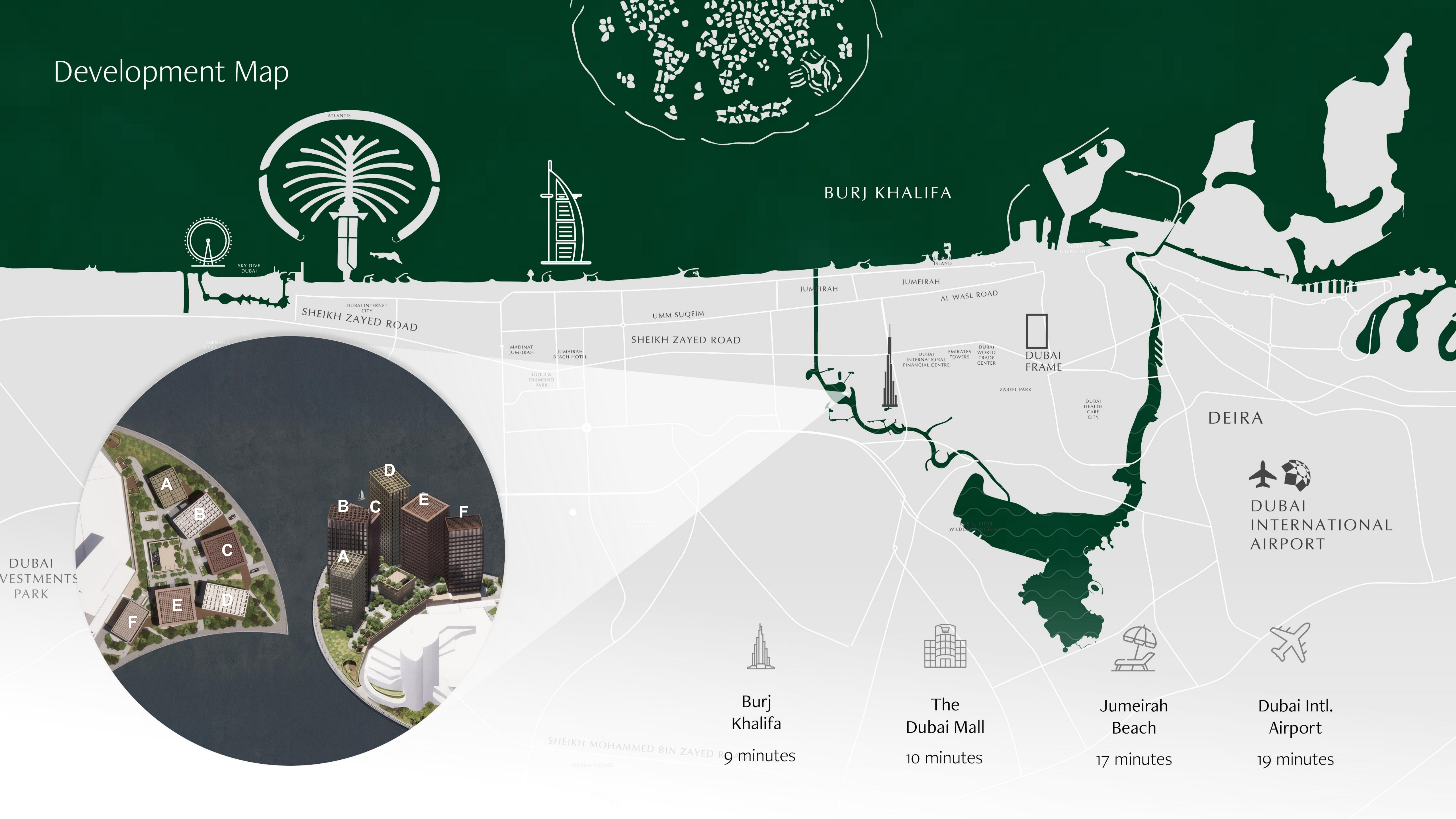 Bureau Lamar development location map showing the site plan and surrounding Business Bay district