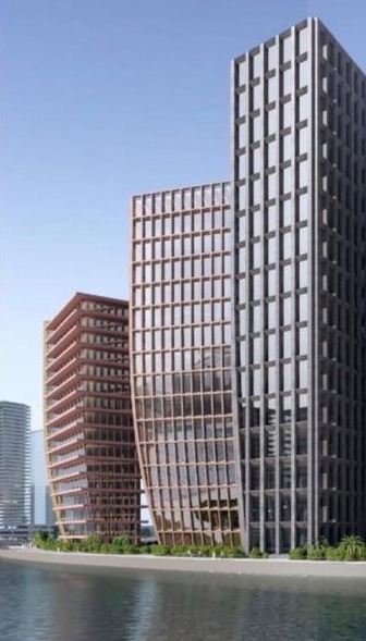 Bureau Lamar towers viewed from the Business Bay canal waterfront